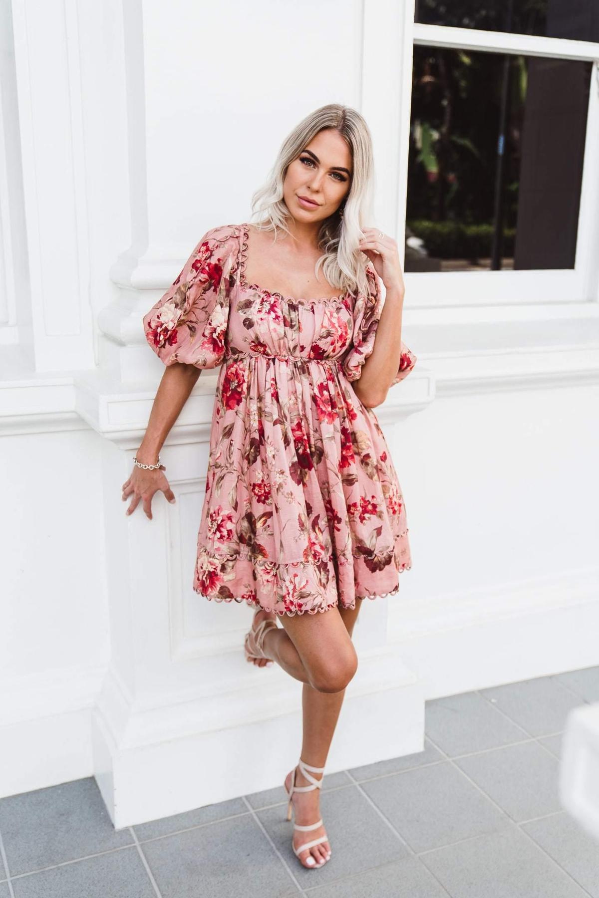 Zimmermann Cassia Scallop Mini Dress in Floral Musk Size 0 / AU 8 photo 7