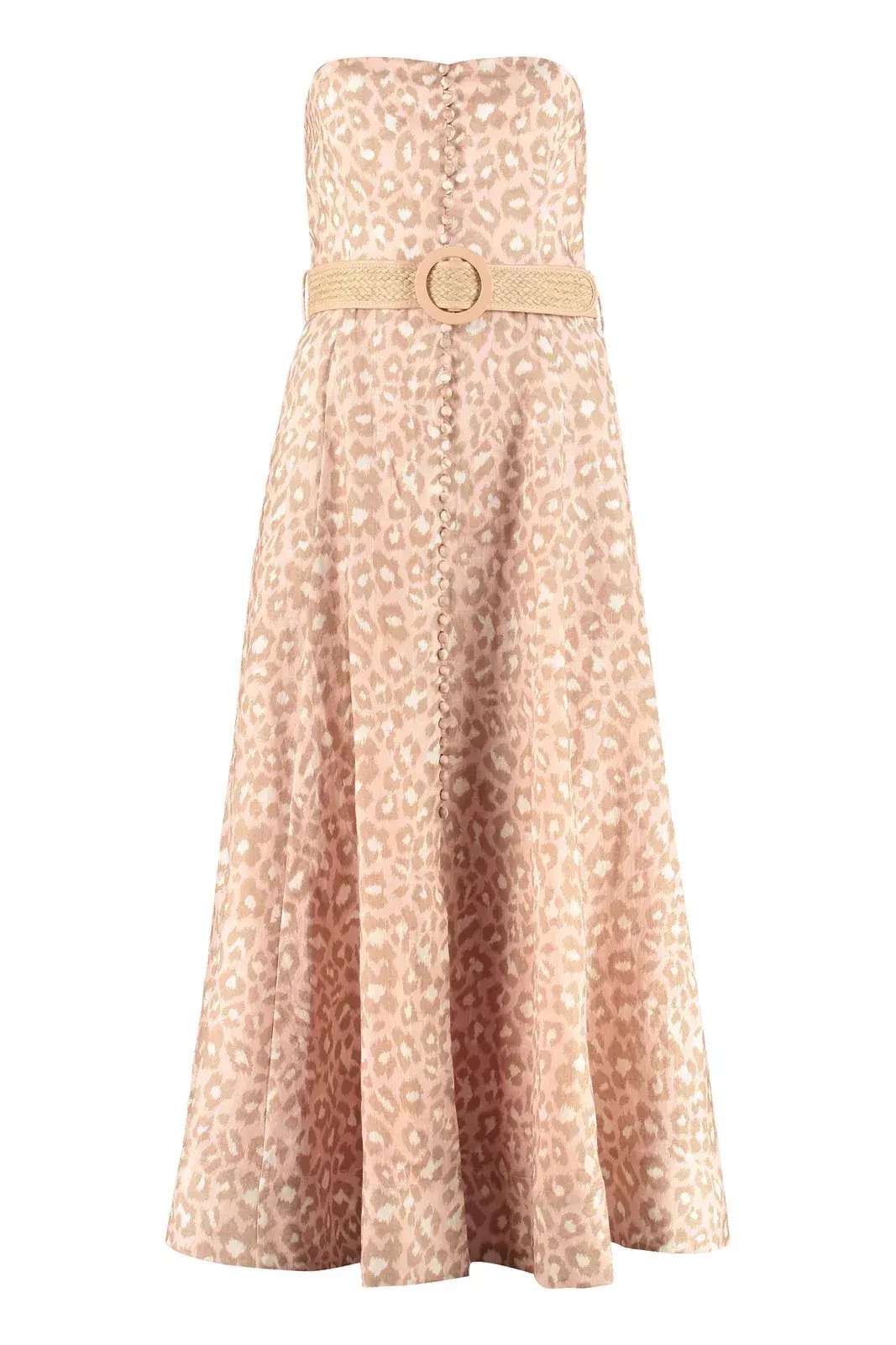 Zimmermann Carnaby Strapless Leopard Belted Linen Dress Size 0/Au 8 photo 4
