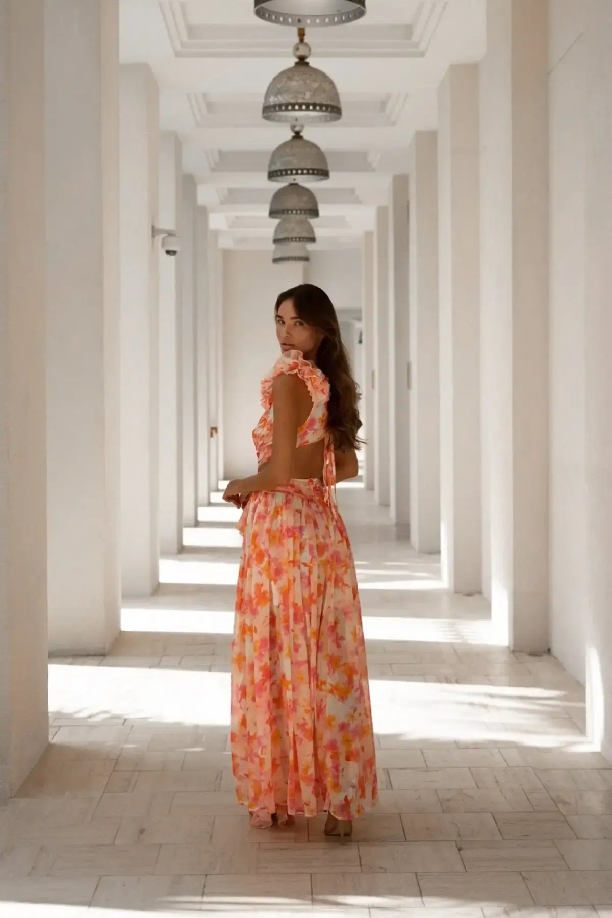 Anne Louise Boutique Cassini Orange Fuchsia Floral Maxi Dress Size AU 8 photo 3