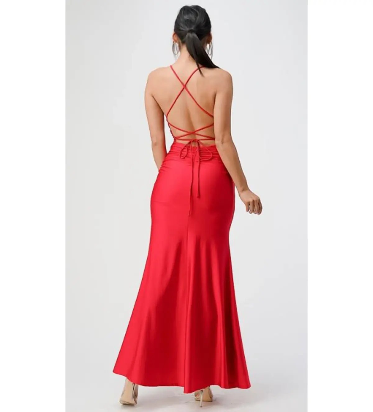 Lavro Couture Dresses Elegant Tie Up Back Satin Gown with Split  Maxi Dress in Red Size AU 6 photo 3