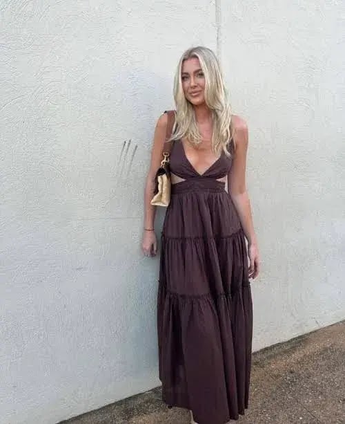 Bec & Bridge Carla V Maxi Dress in Chocolate Brown Size 8 photo 4