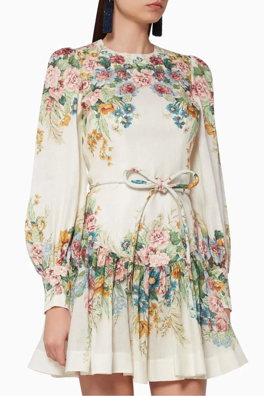 Zimmermann Wavelength Bell Sleeve Mini Dress Floral Size 0/Au 8 photo 3
