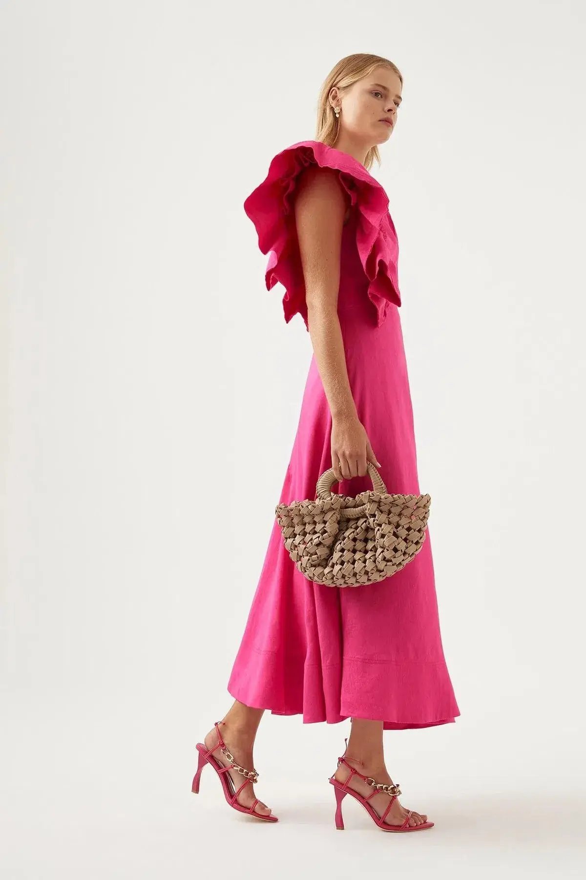 Aje Bonjour Asymmetric Midi Dress Fuchsia Size 6 photo 2