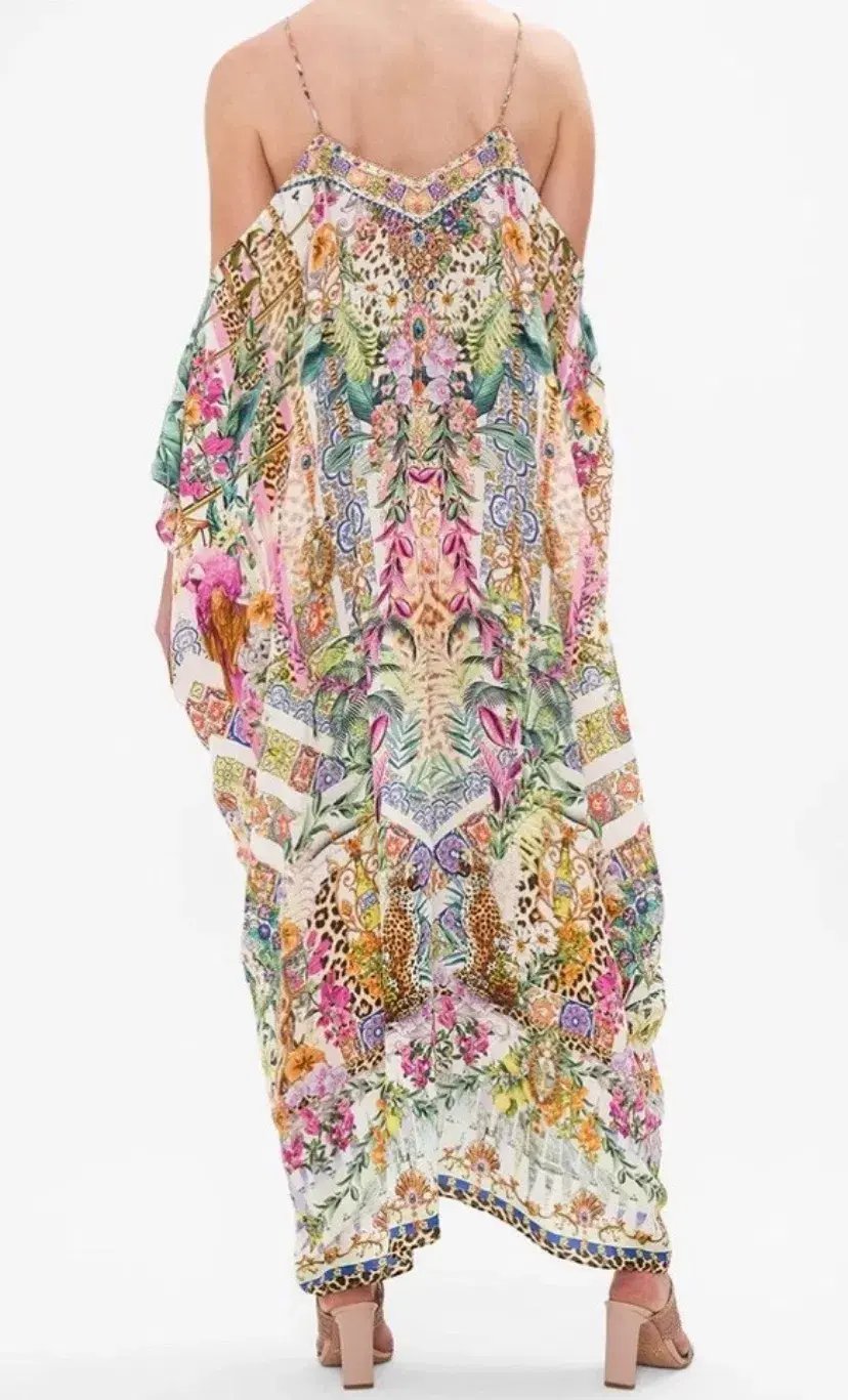 Camilla Shoestring Strap Kaftan Flowers Of Neptune One Size Silk Dress photo 2