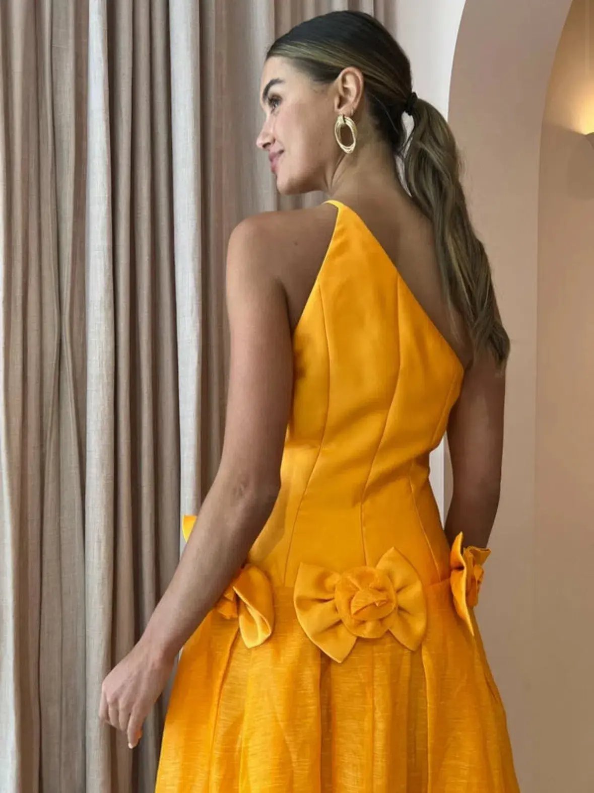 Alemais Macie One Shoulder Rosette Dress in Saffron Size 8 photo 3