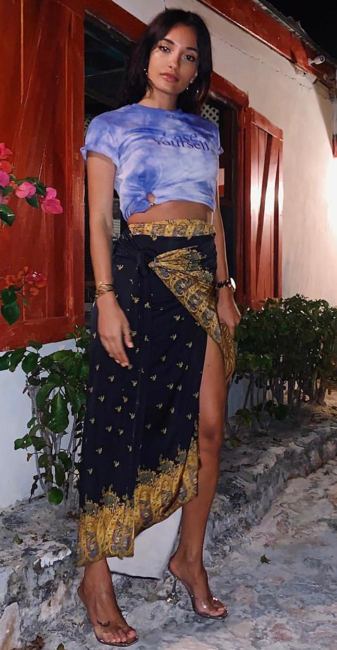 Paco Rabanne Stretch Jersey Wrap Skirt & Lose Yourself Tie Dye Shirt Set Print Size 8 photo 3