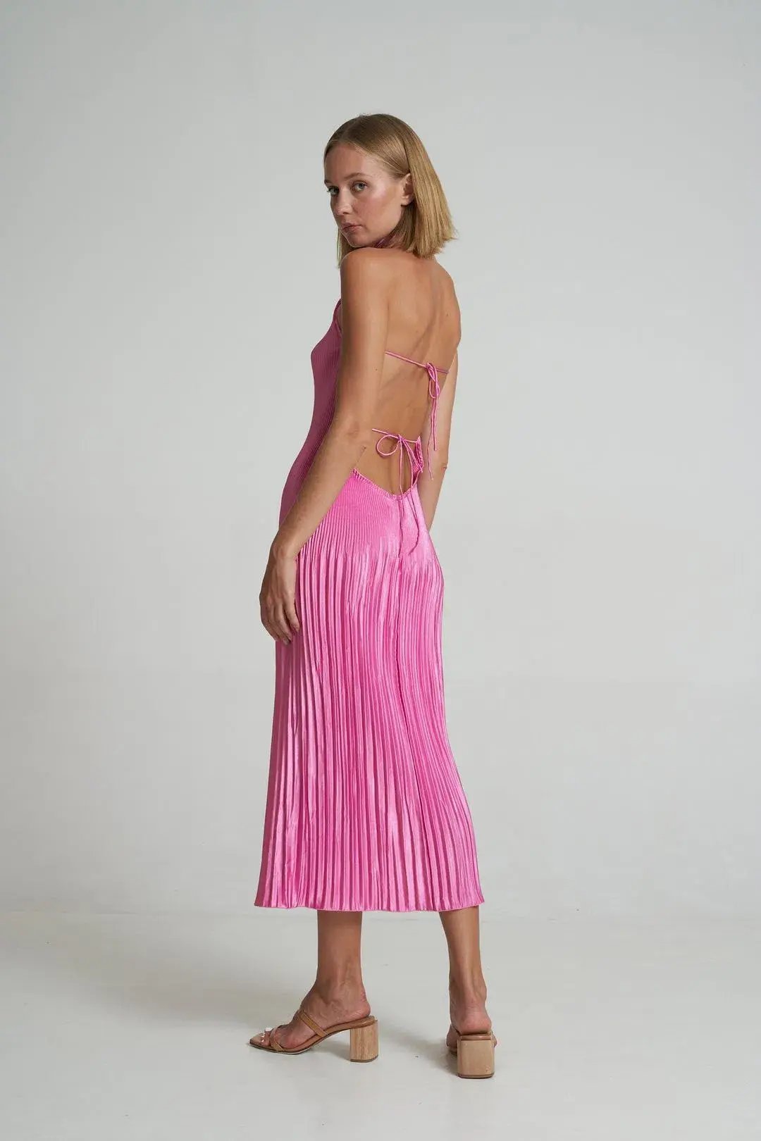 Lidee Soiree Halter Midi Dress in Hot Pink Size 8 photo 3