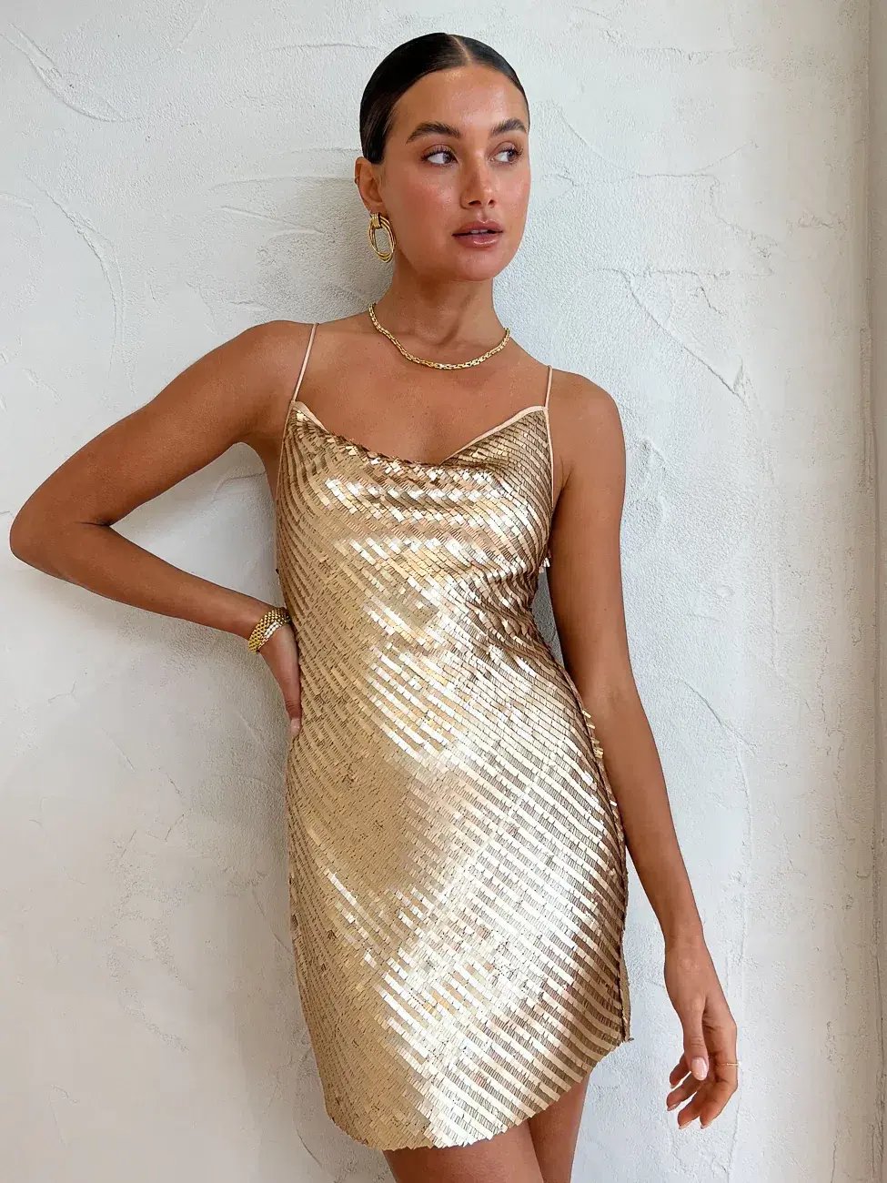 Suboo Prya Cowl Neck Mini Dress Gold Size 10 photo 3