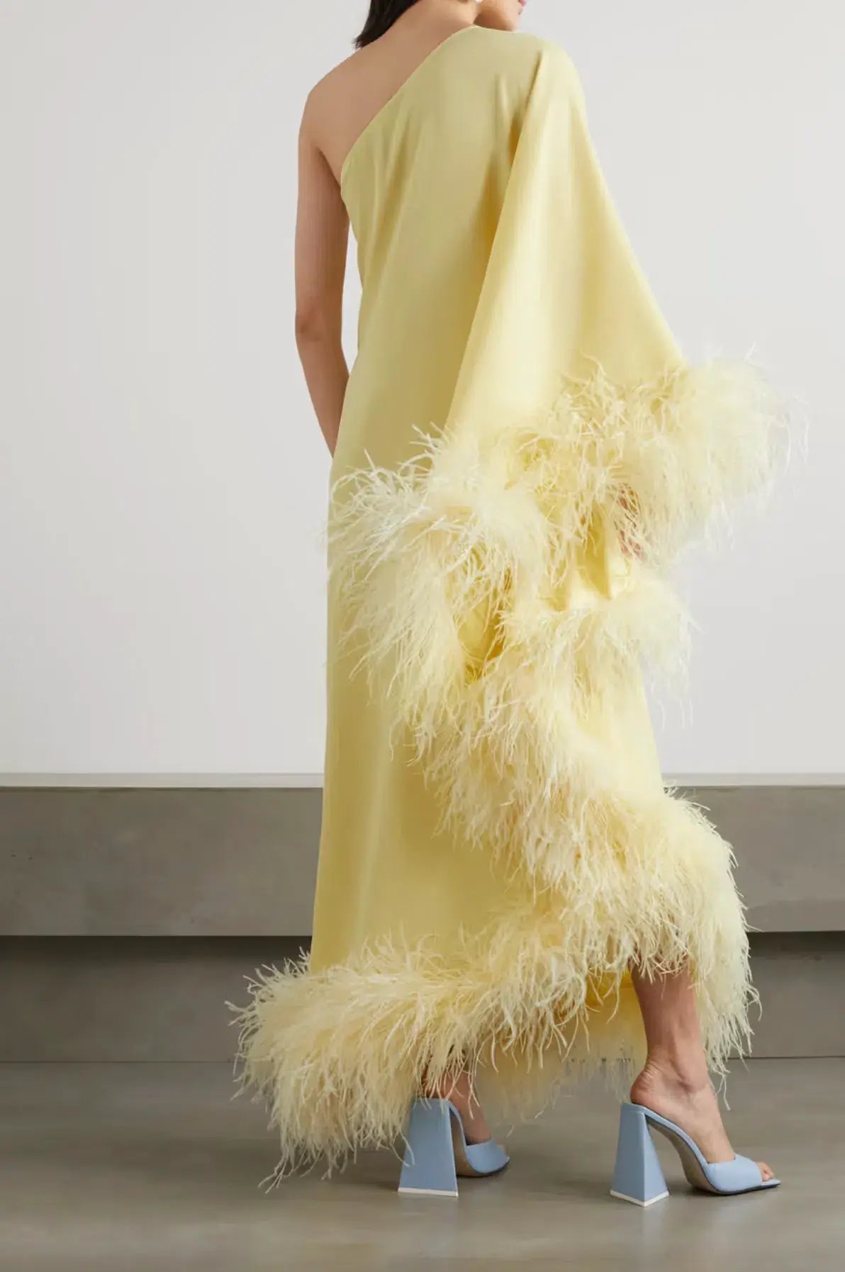 Taller Marmo Ubud One Shoulder Feather Dress Yellow Size 10 photo 2