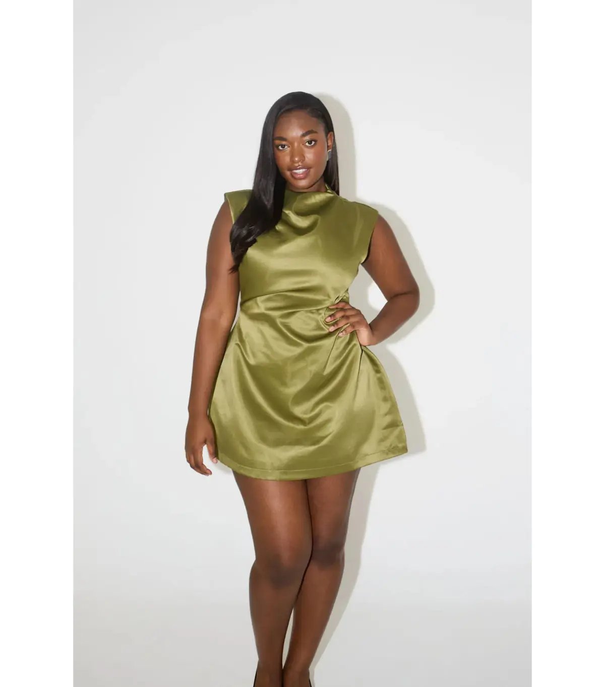 Odd Muse The Ultimate Muse Satin Straight Neck Mini Dress in Olive Size XS / AU 6 photo 6