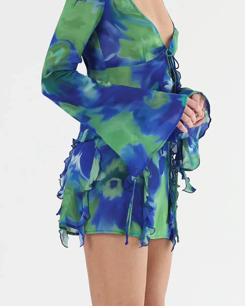 Isabelle Quinn Myla Ruffle Blouse and Mini Skirt Set Multi Size 8/10 photo 4