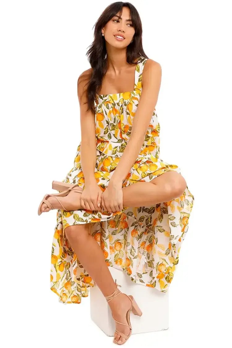 Never Fully Dressed Orange Grove Scallop Dress Yellow Print Size 16 photo 4