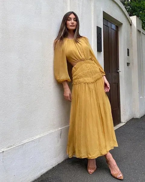 Shona Joy Iris Cut Out Backless Midi Dress Saffron Yellow Size 10 photo 6