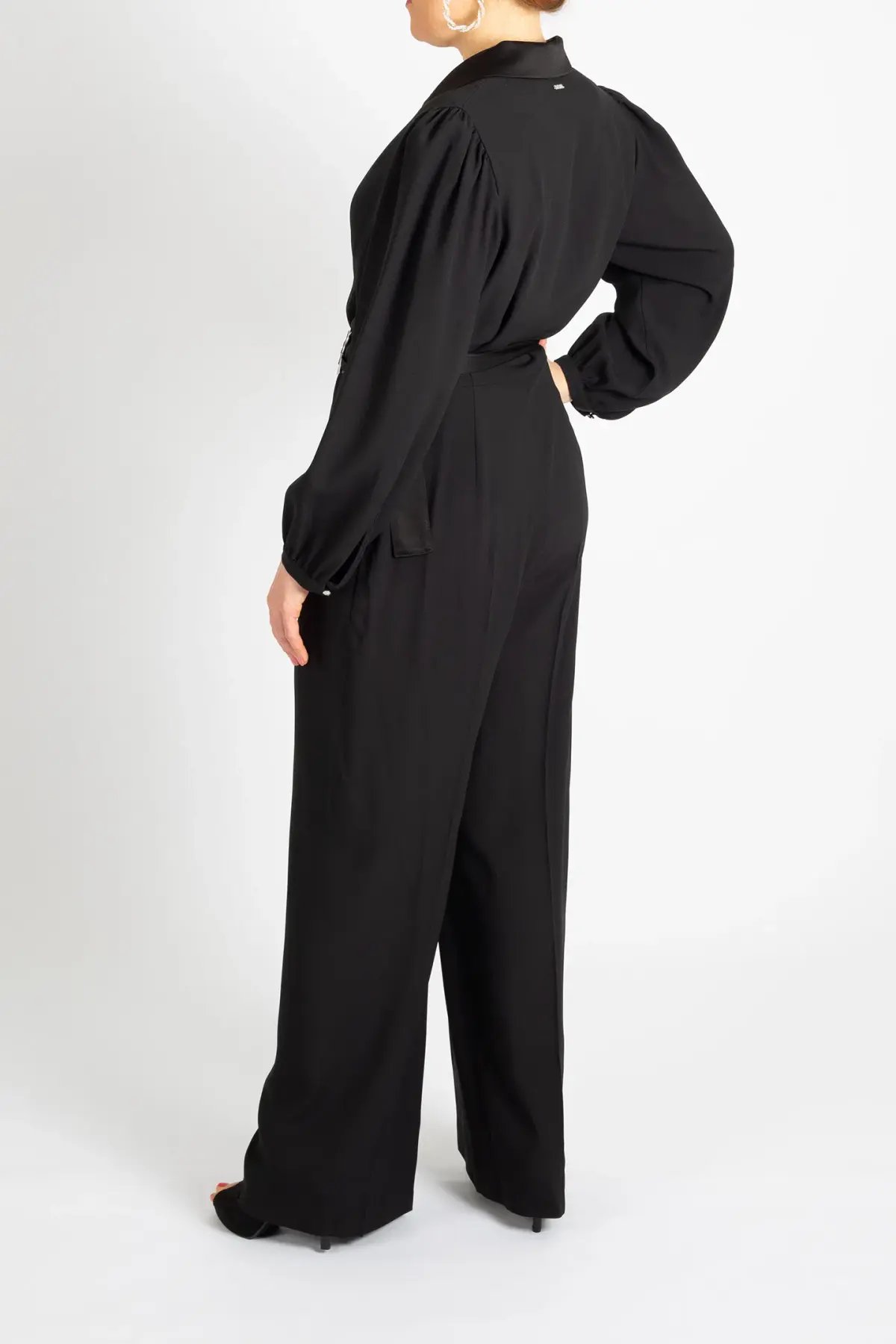 Hugo Boss Tonal Silken Trims Crepe Jumpsuit Black Size 10 photo 3