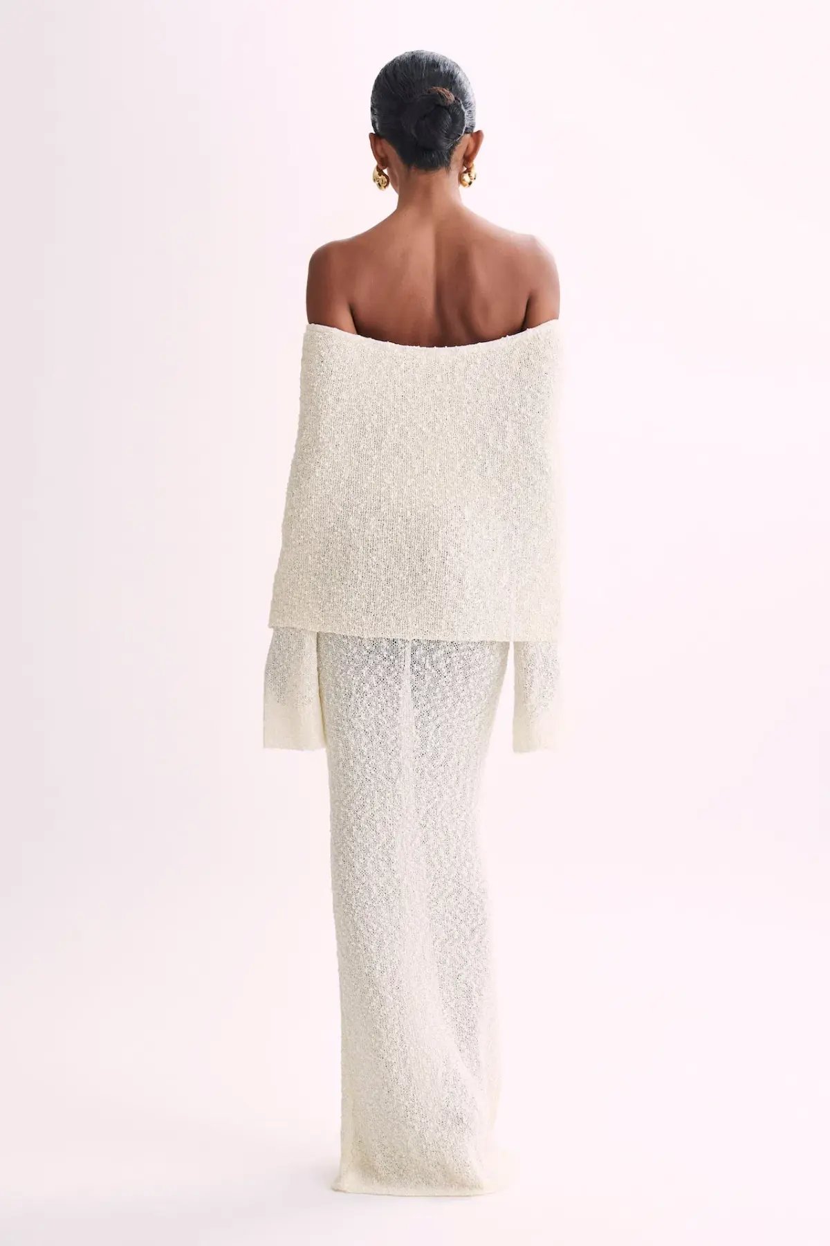 Meshki Marisol Off Shoulder Boucle Maxi Dress in Ivory Size S / AU 8 photo 2