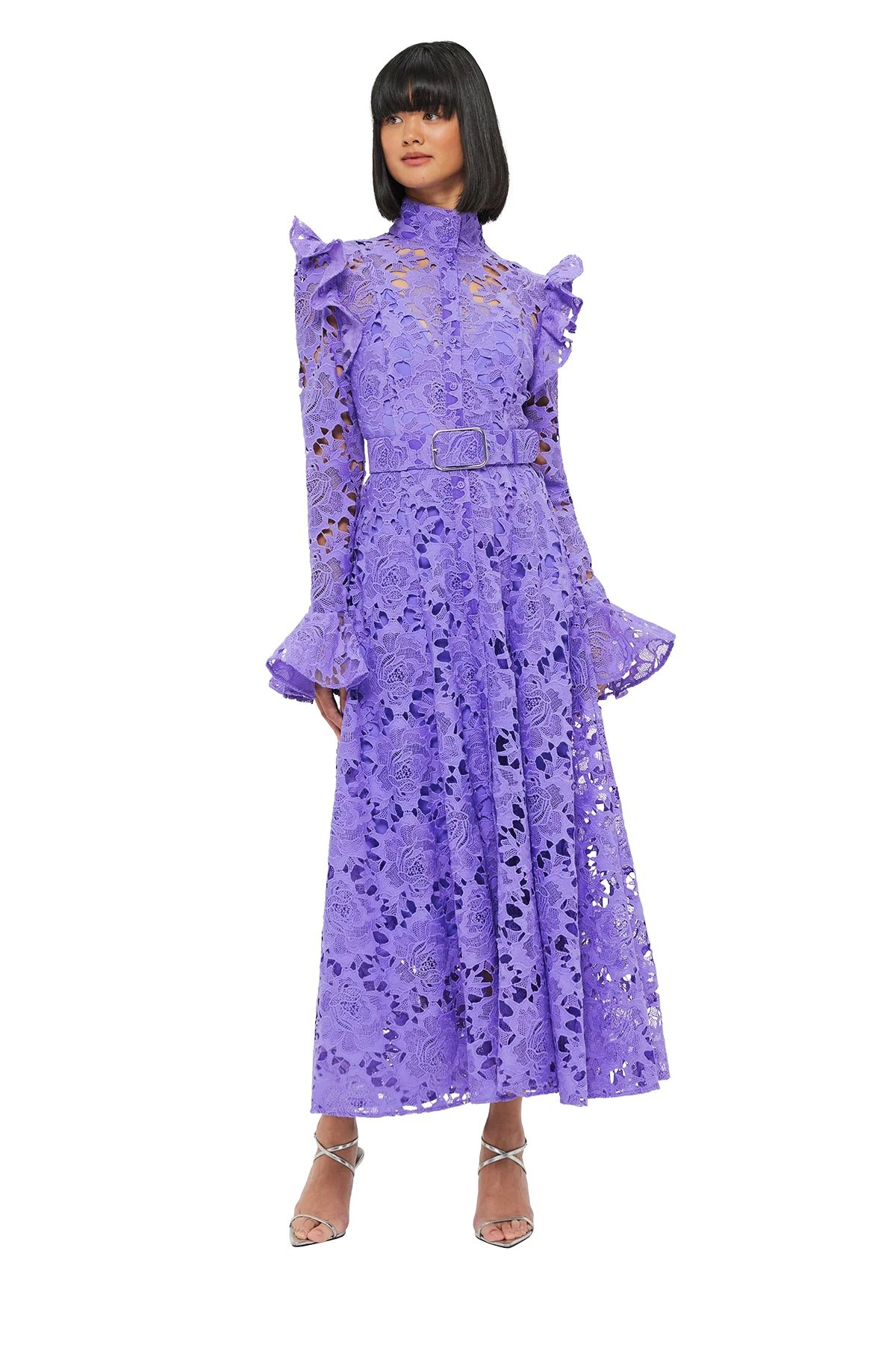LEO LIN ALIYAH LACE BUTTERFLY SLEEVE MIDI DRESS - LAVENDER photo 7
