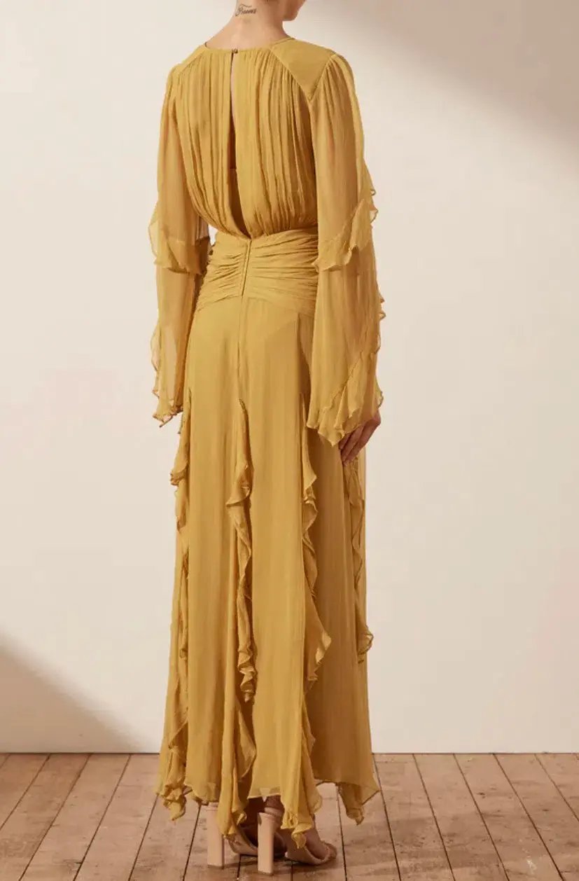 Shonay Joy Leonie Ruffle Sleeve Maxi Dress Mimosa Yellow Size 8 photo 3