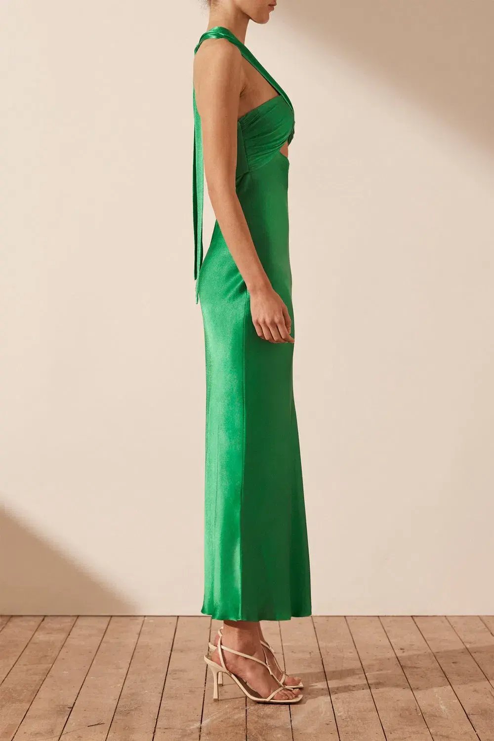 Shona Joy Lana Ruched Halter Midi Dress in Tree Green Size 10 photo 2