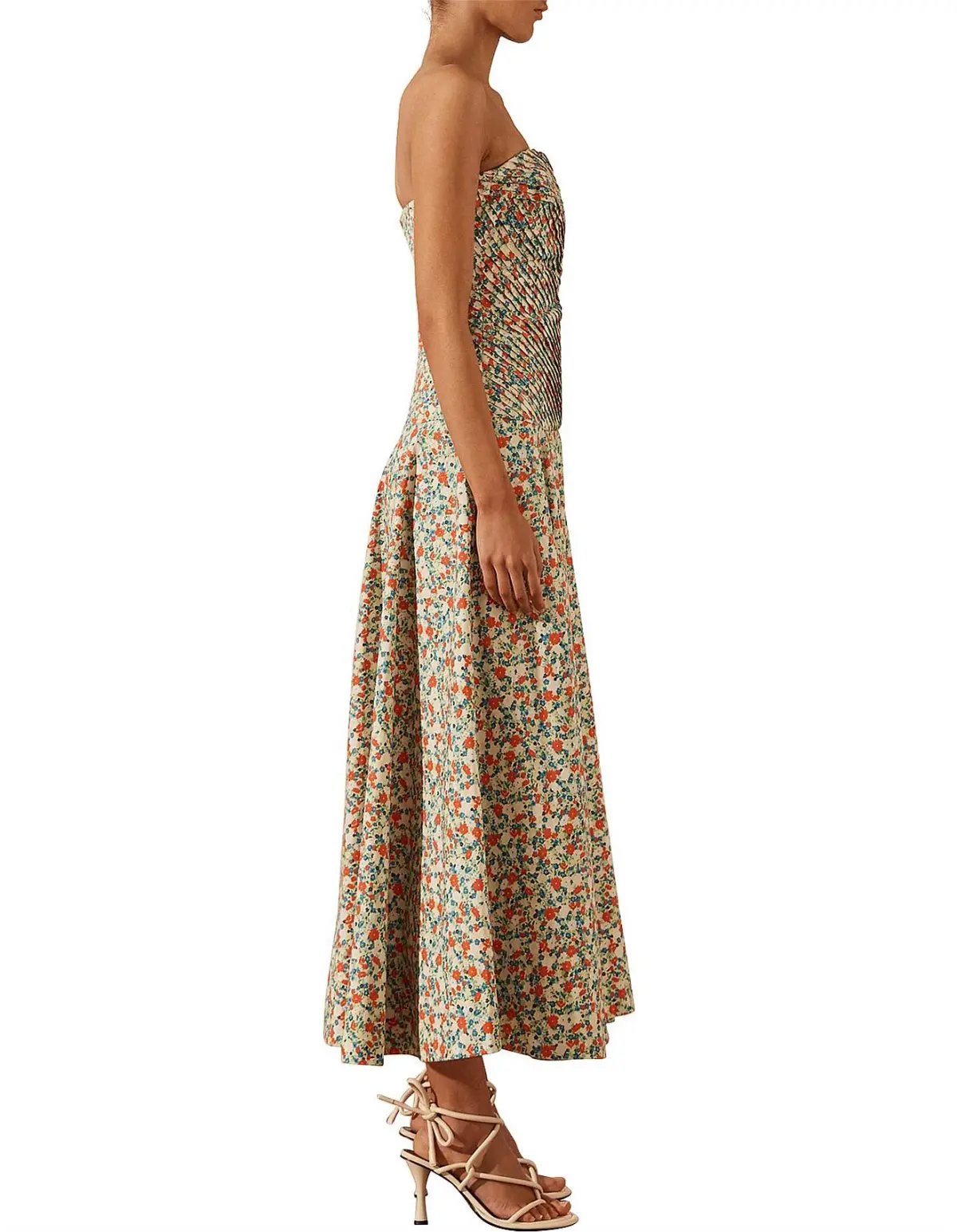Shona Joy Ulani Strapless Pleated Midi Dress Floral Size 8 photo 3
