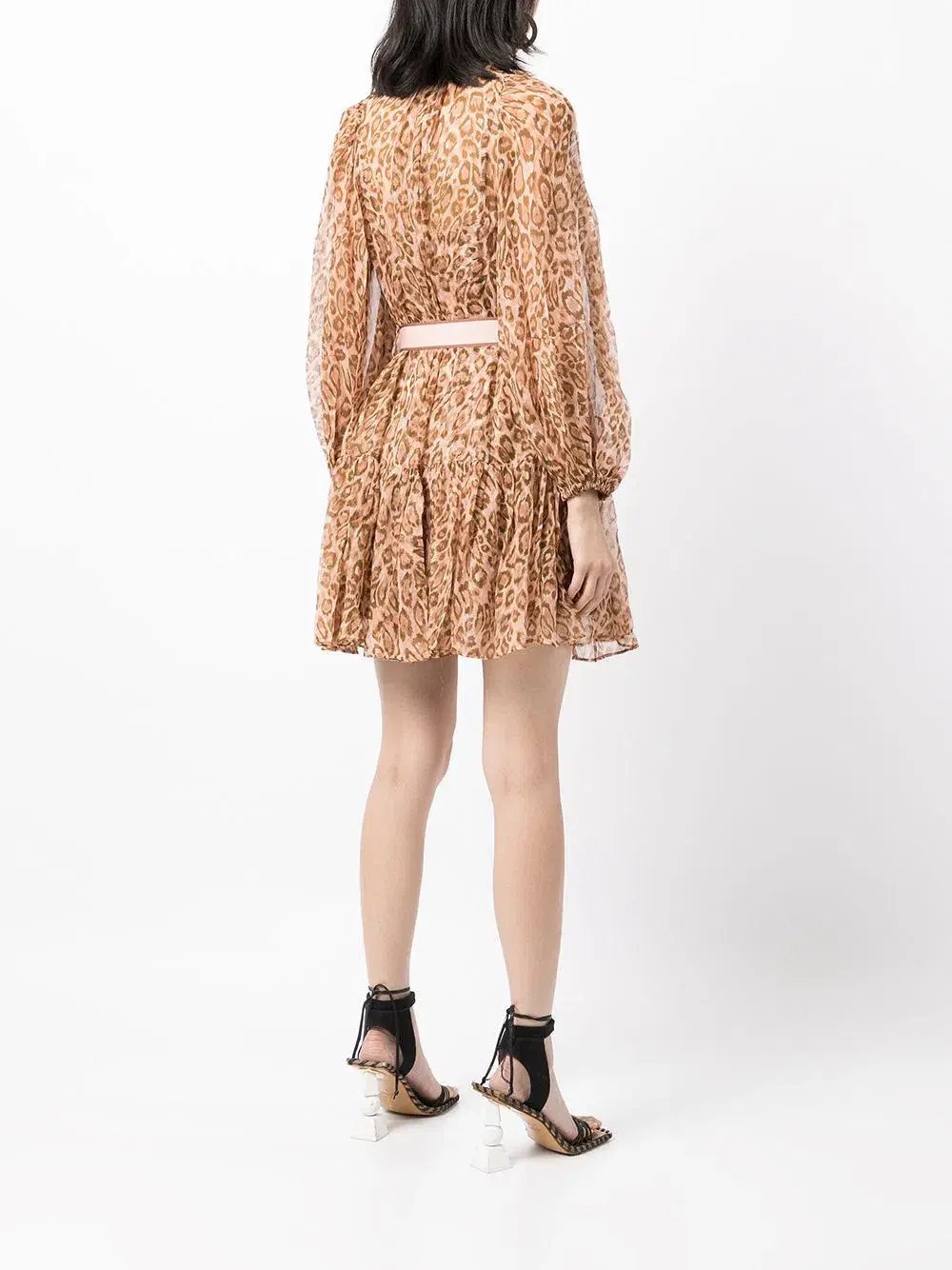 Zimmermann Tempo Bell Sleeve Mini Dress Pink Leopard Print Size 0 / AU 8 photo 3