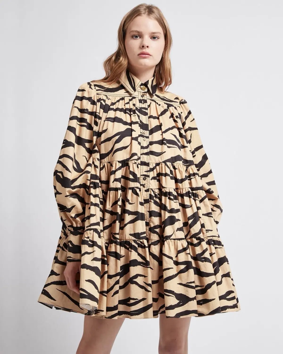 Aje Nouveau Smock Dress Caramel Zebra Size 8 photo 3