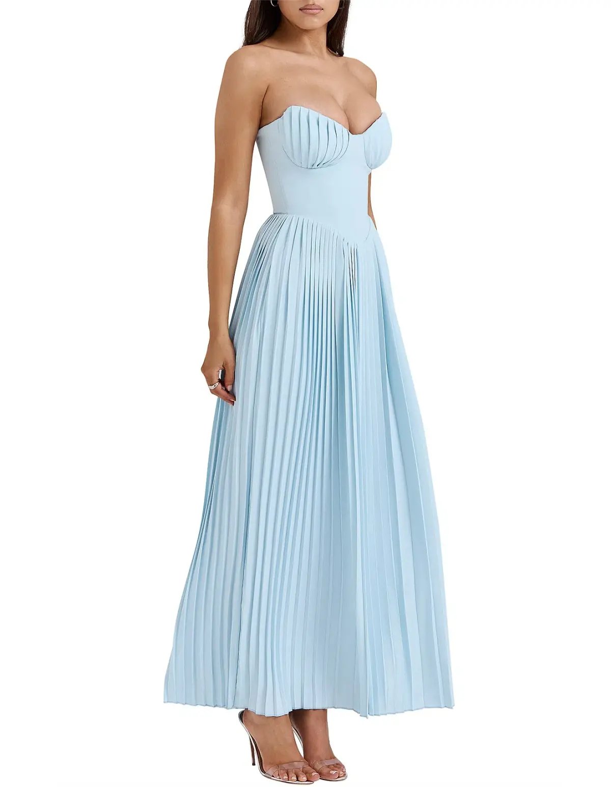House of CB Marcella Pleated Maxi Dress Ocean Blue Size M / AU 10 photo 2