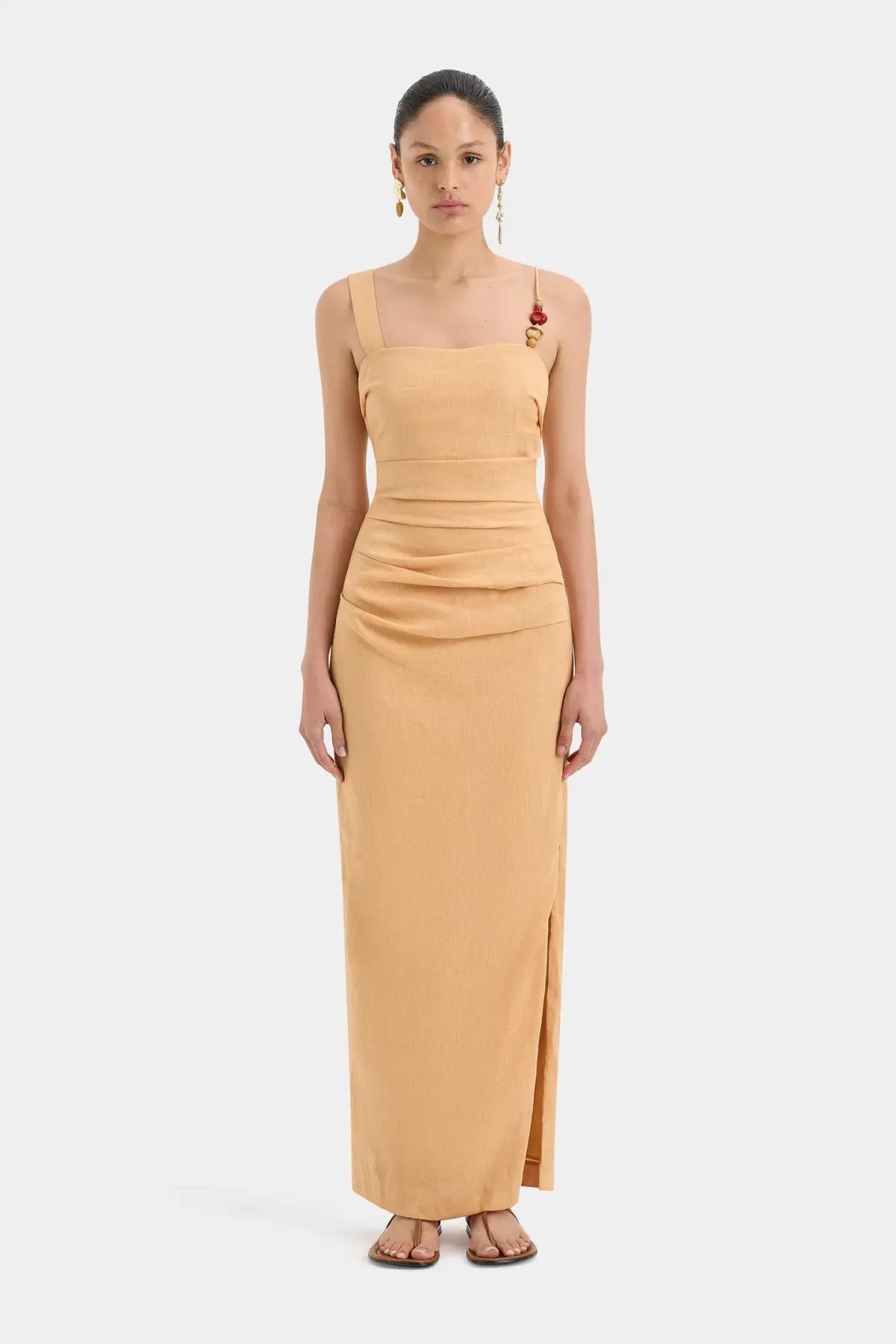 Sir The Label Antonia Beaded Midi Dress Light Tan Orange Size 1 / AU 8 photo 2