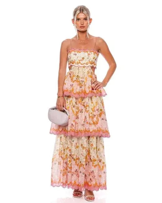Zimmermann Laurel Frill Midi Dress in Pink Green FloralSize 2 / Au 12 photo 3