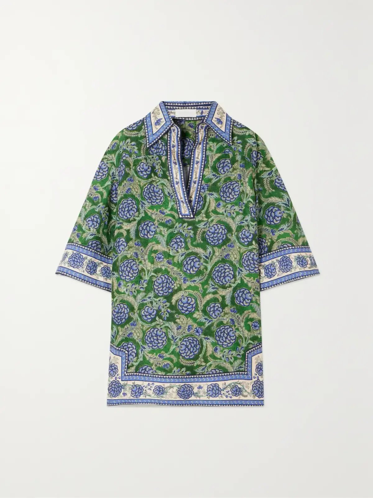 Zimmermann The Junie Tunic Mini Dress in Green/Blue Floral Size 0P / AU 6 photo 3