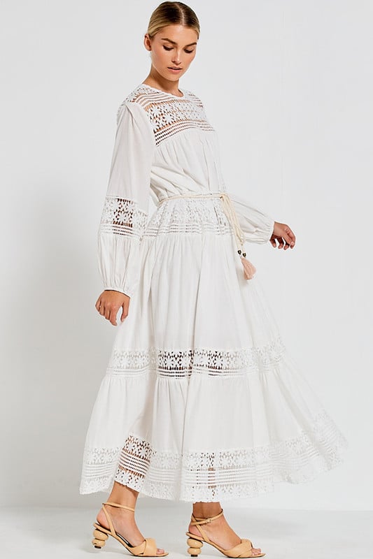 LACE TIERED MAXI DRESS IN CLOUD DANCER – Bohemian Traders photo 4