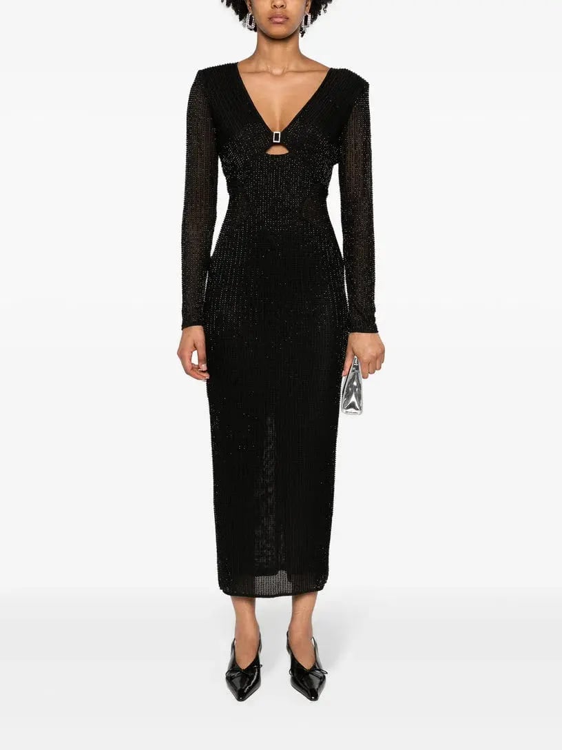Self Portrait Beaded Mesh Midi Dress Black Size 10 photo 4