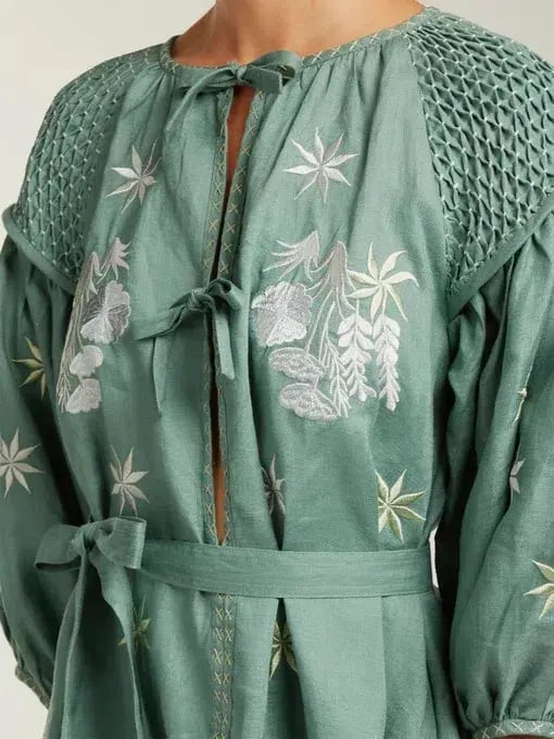 Innika Choo Hugh Jesmock Green Midi Smock Dress One Size photo 3