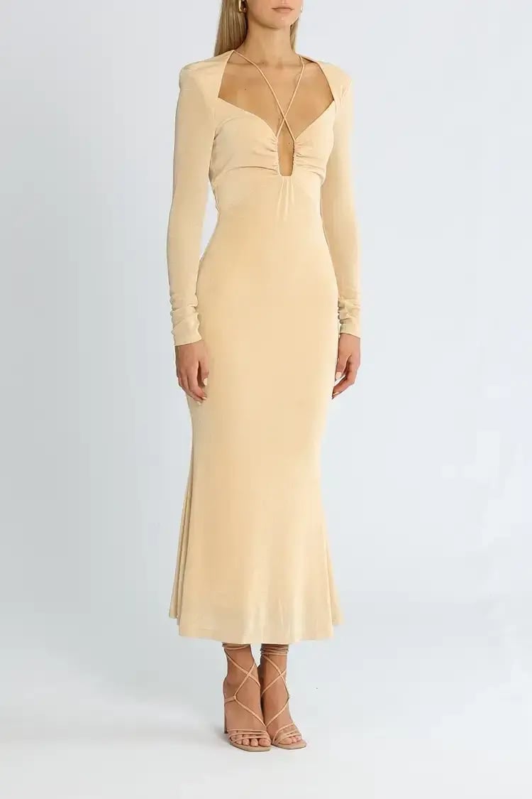 MISHA Engracia Midi Dress Champagne Size 8/S photo 2
