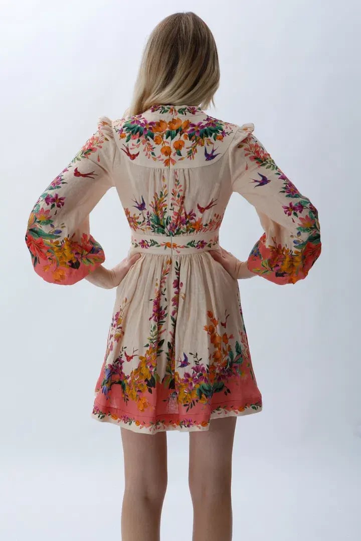 Zimmermann Tropicana Plunge Mini Dress in Cream Floral Size 0 / 8 AU photo 3
