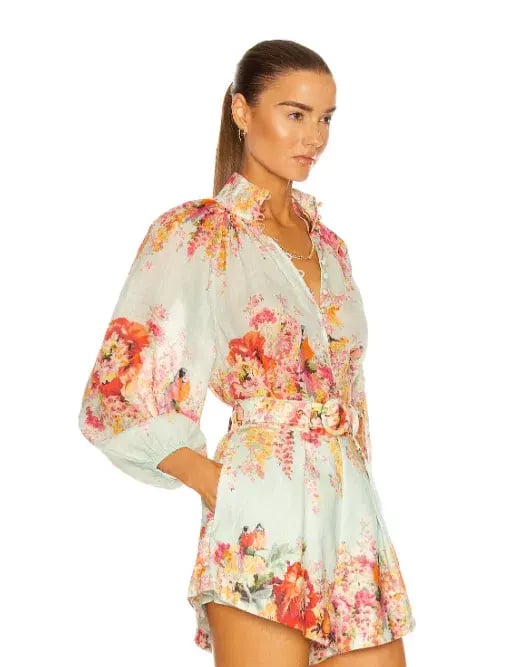 Zimmermann Mae Gathered Blouse and Tuck Shorts Set Floral Size 2 / Au 12 photo 6
