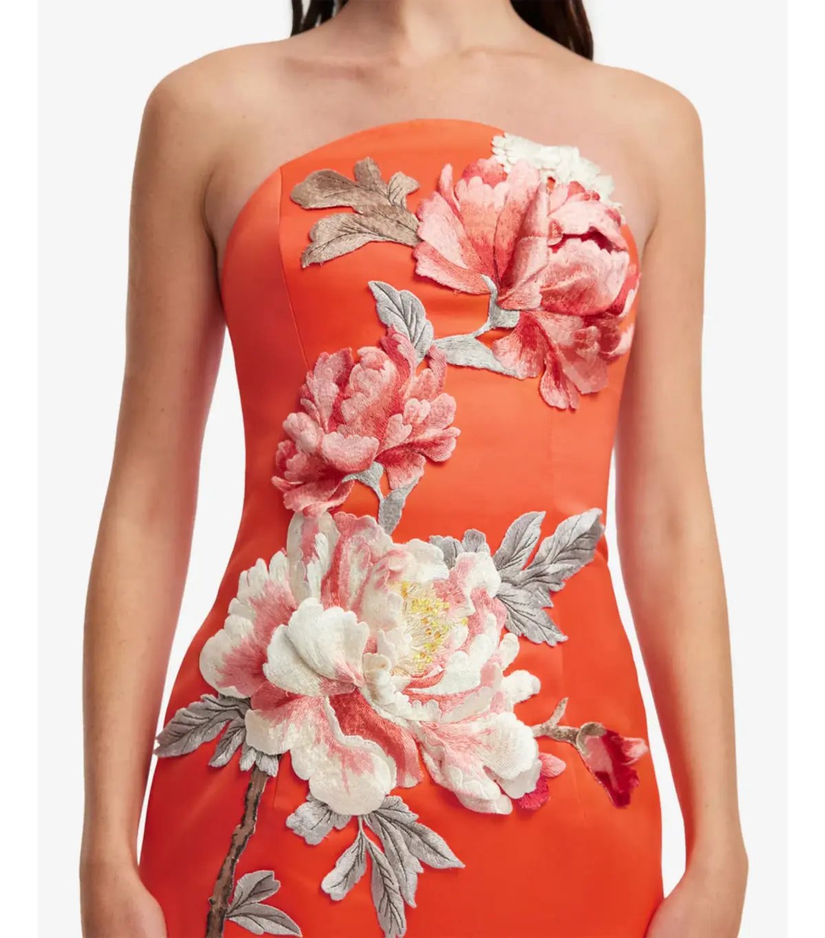 Leo Lin Ava Appliqué Floral Bustier Maxi Dress Saffron Size AU 10 photo 2