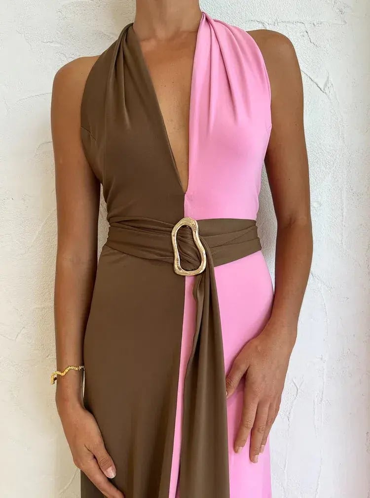 Hansen And Gretel Tempest Halter Wrap Dress In Carob/Pink Size 10 photo 5