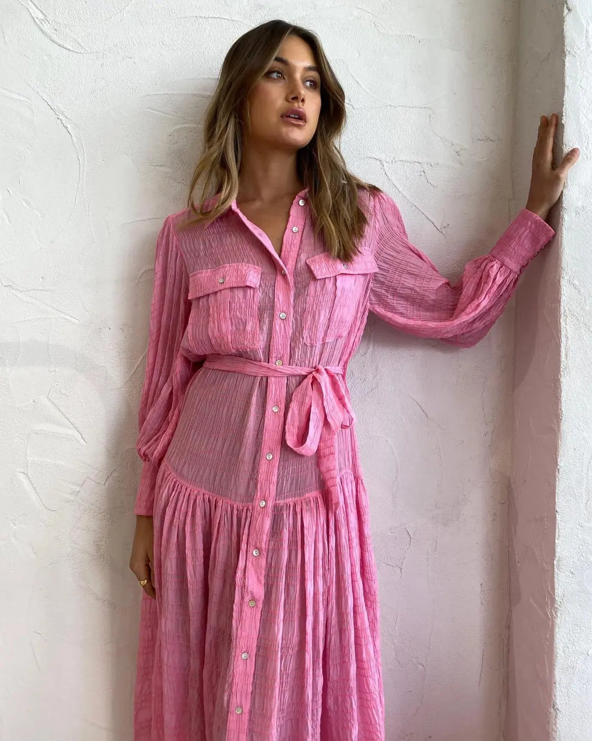 Alemais Antonella Silk Embroidered Shirt Maxi Dress Pink Size 10 AU photo 2