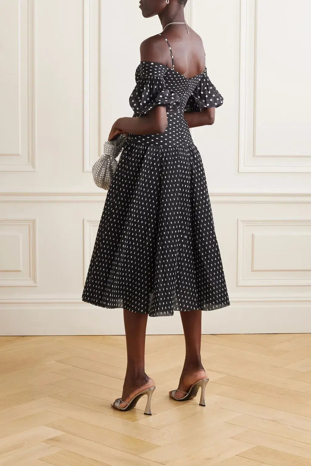 Zimmermann Polka Dot Plissé Chiffon Midi Dress Black Size 0 / AU 8 photo 2
