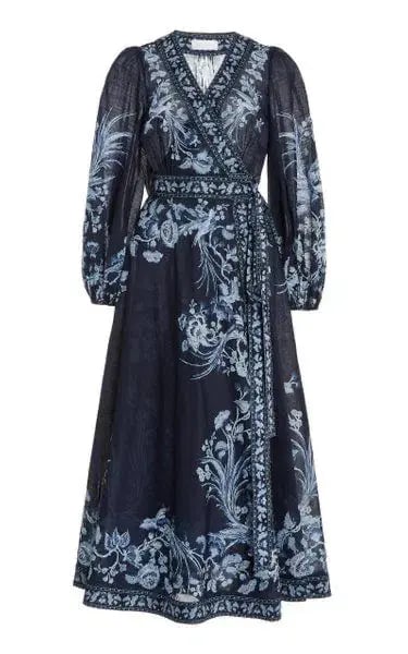 Zimmermann Aliane Floral Cotton Wrap Midi Dress Navy Size 14 photo 3