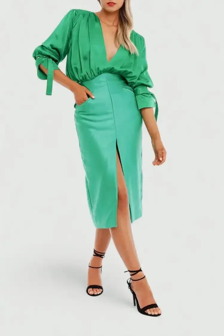 Nicola Finetti Arida Low Plunge Dress in Green Size 10 photo 2