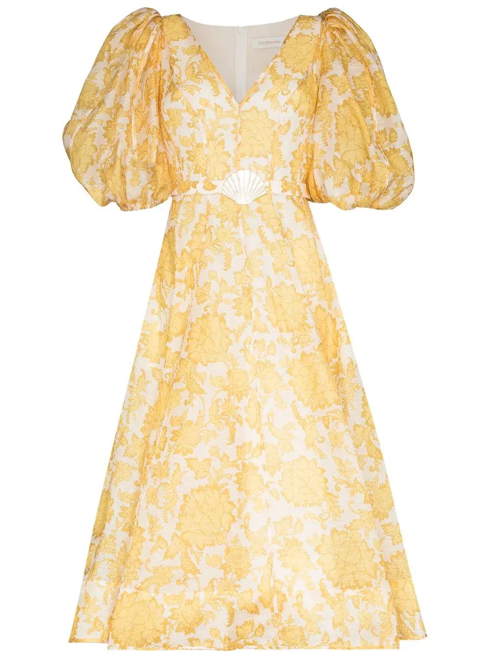 Zimmermann Postcard Puff Sleeved Midi Dress Yellow Size 2 / Au 12 photo 2