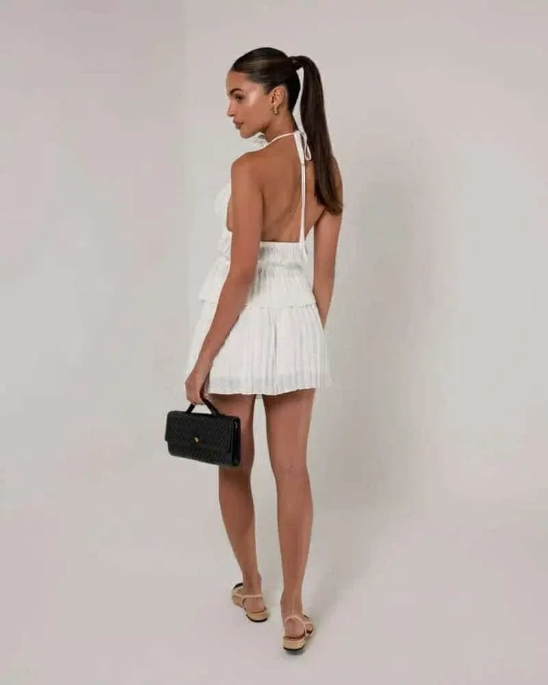 Heiress Beverly Hills Pleated Top and Mini Skirt Set Cream Size 10 photo 2