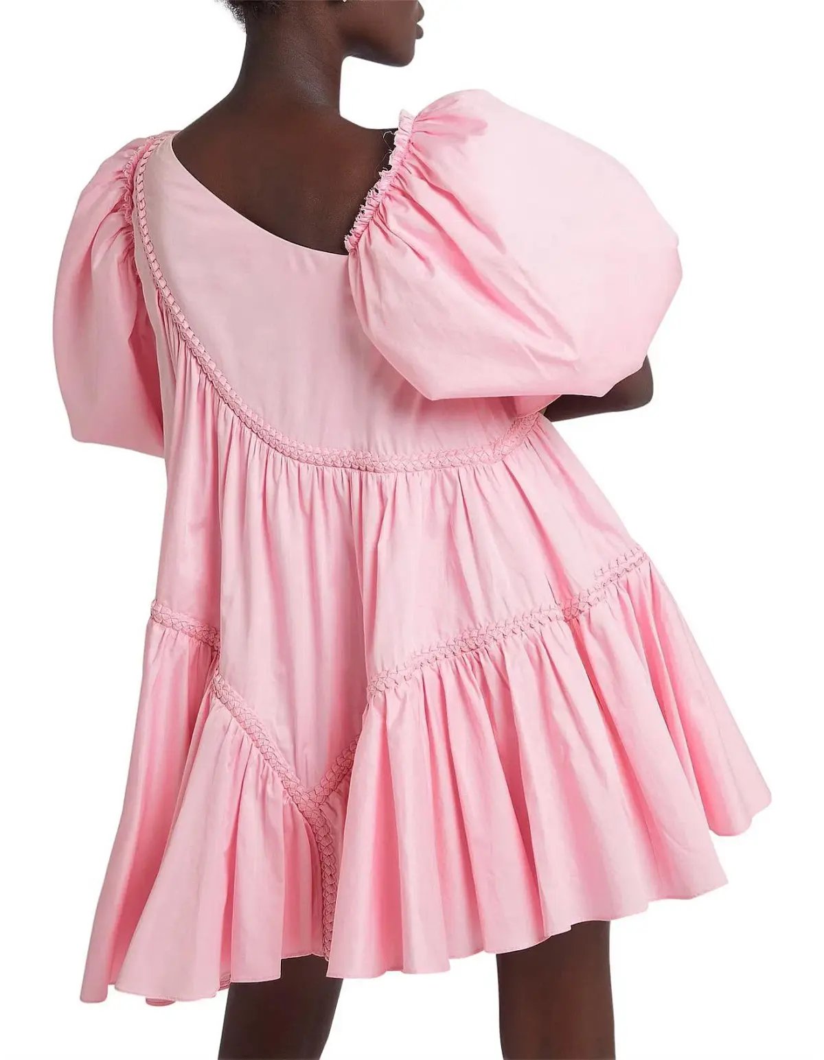 Aje Casabianca Braided Asymmetric Puff Sleeve Mini Dress Pink Size 4 / XXS photo 3