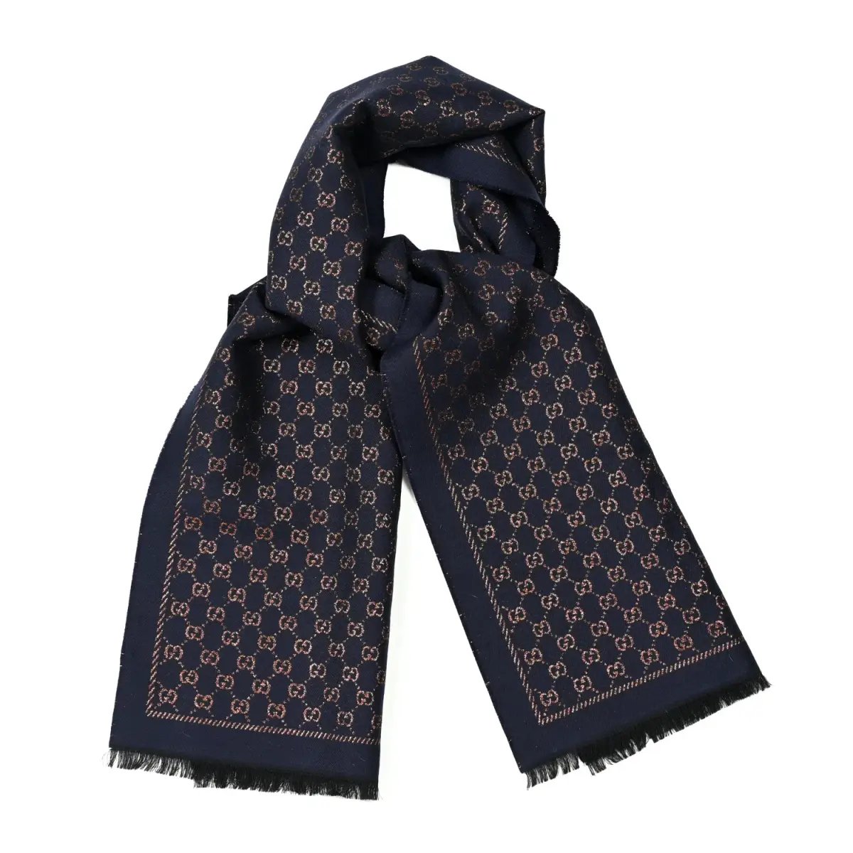 Gucci Metallic GG Wool Scarf Navy Bronze photo 2