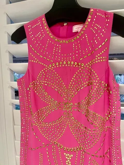 Versace H&M Party Pink Gold Mini Sild Dress Size 8 photo 7