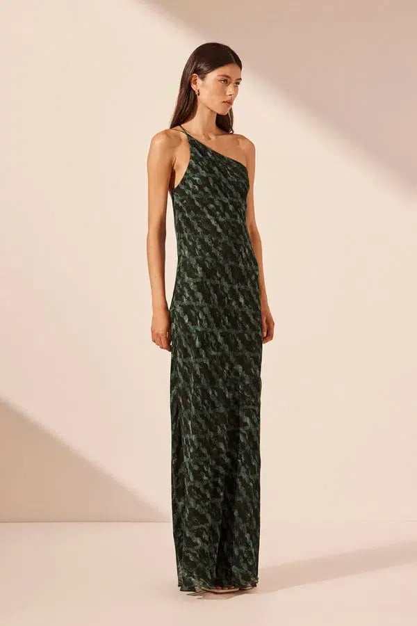 Shona Joy Remi One Shoulder Cowl Back Maxi Dress Remi Print Size 10 photo 2