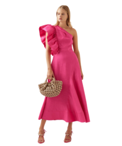 Aje Bonjour Asymmetric Midi Dress - Pink photo 5