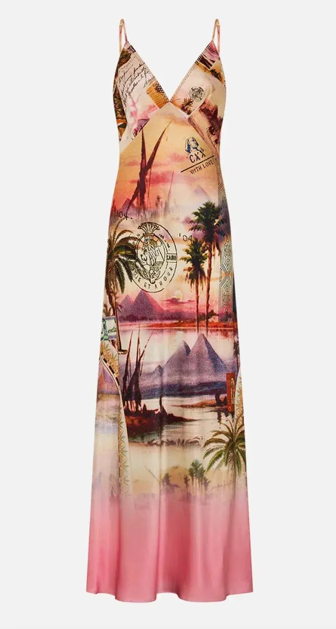 Camilla V Neck Full Length Bias Slip Dress Millas Got Mail Print Size L / AU 14 photo 5