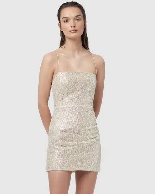 Manning Cartell Metallic Mesh Mini Dress Gold Size 12 photo 3